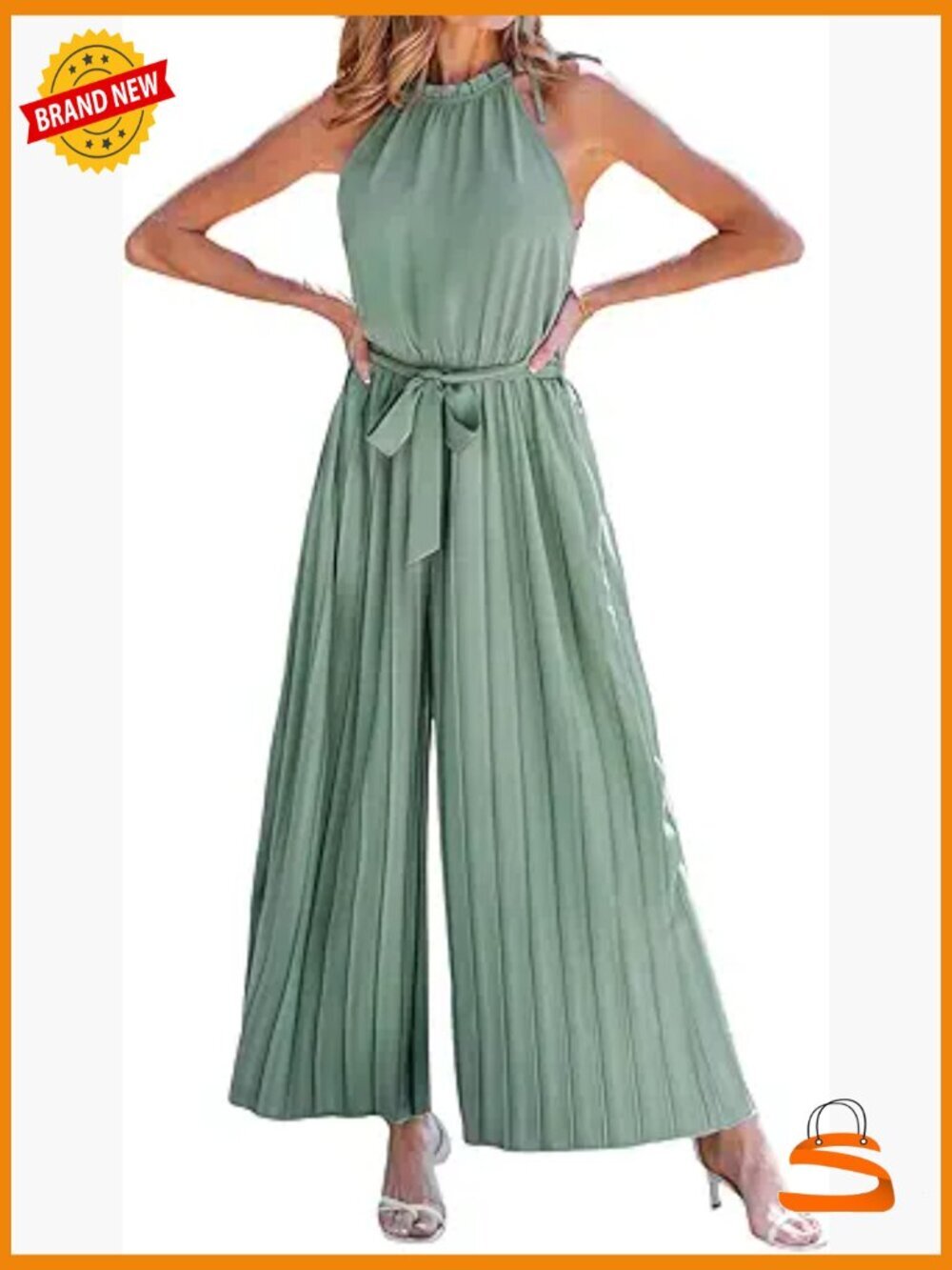 Halter Neck Wide Leg Jumpsuit Sleeveless High Waist Romper Summer Outfit